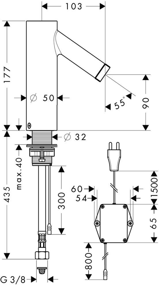 Axor Starck Elektronik-Waschtischmischer mit Temperaturregulierung, Netzanschluß, DN15