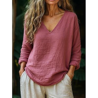 Damen Bluse Stilvoll Retro Vintage Lässig Braun Khaki Rosa Grau Leicht Blau Sommer Frühling Herbst