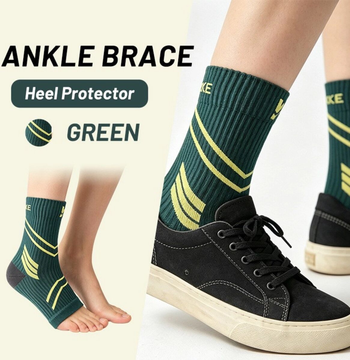 INF Sommerliche dünne Nylon-Knöchelbandage L (passt 38-43) – Atmungsaktive Kompressionsbandage für Sport, Grün