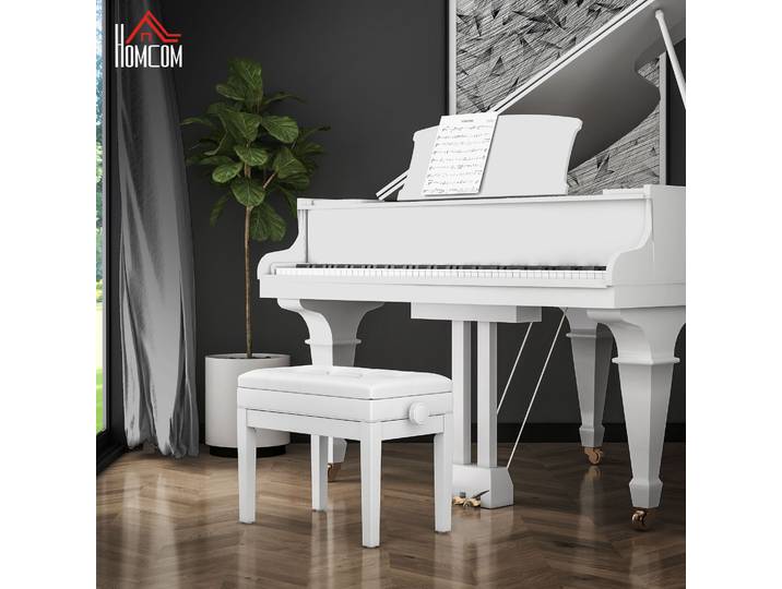 HOMCOM Banc Piano Réglable Bois avec Rangement Blanc