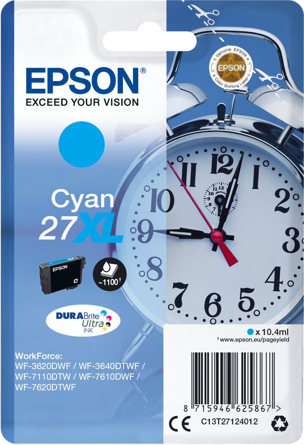 Epson 27XL DURABrite Ultra inktcartridge, Cyaan, 10,4 ml, 1 stuk