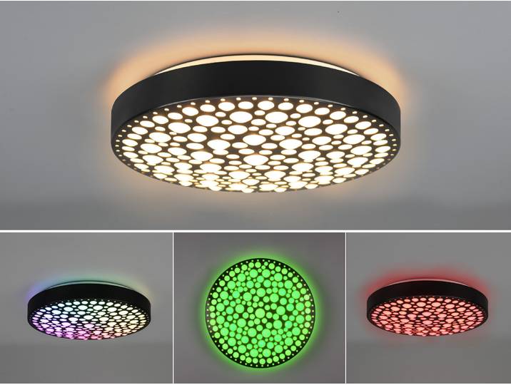 Dimmbare LED Deckenleuchte CHIZU Schwarz Ø40cm Fernbedienung & Farbwechsler