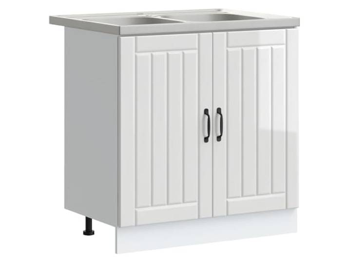 fsahslih Spülschrank mit Spüle Lucca 2-teilig Hochglanz Weiß 80x46 cm Moderner Küchenunterschrank aus Holzwerkstoff mit Spülbecken für die Küche. Inklusive Siphon und Bügelgriffen.