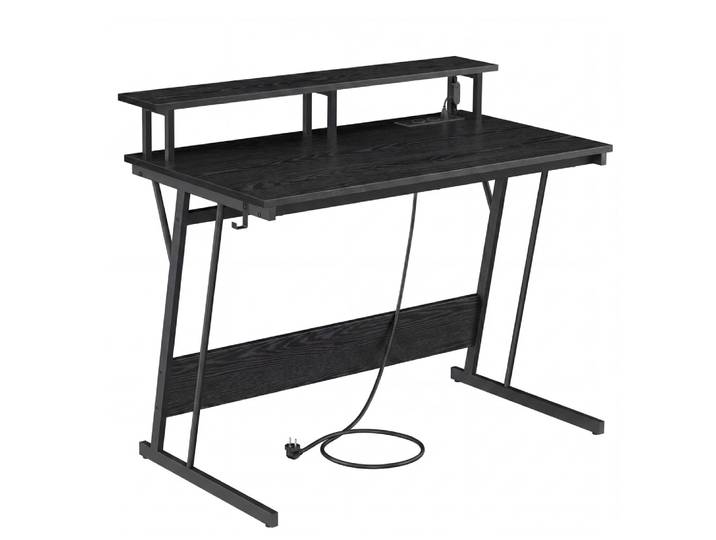 Bureau gaming avec et multiprise avec support 100 x 60 x 91 cm noir