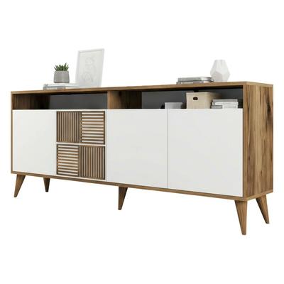 Dmora Konsolentisch Dpogg, Ausziehbarer Mehrzwecktisch, Eingangskonsole, Regal mit Erweiterungen, 180x35h79 cm, Walnuss und Weiß
