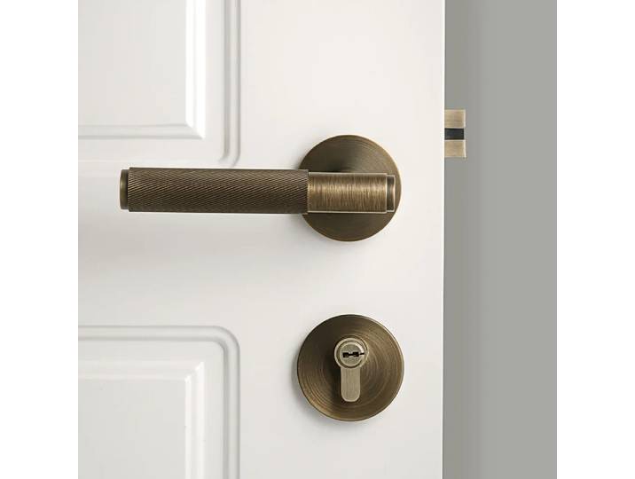 DOOROOM nouveau laiton moleté serrure de porte poignée ensemble confidentialité factice noir or intérieur chambre salle de bain Double bois porte levier intérieur