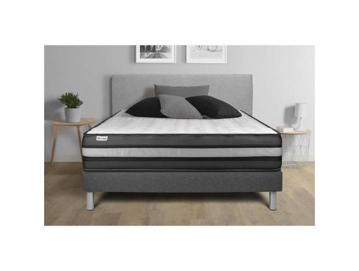 Ensemble Matelas Sommier 180x220 cm - Sommier Gris (en kit) - Vital Power Zen Gris