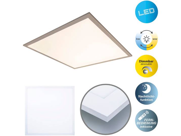 NÄVE LED Panel Nico , weiß, 1, H: 6cm, 1 Stk., Leuchten, Deckenleuchte dimmbar, CCT, Nachtlichtfunktion, Lichtfarbe wechselbar, LED Panel