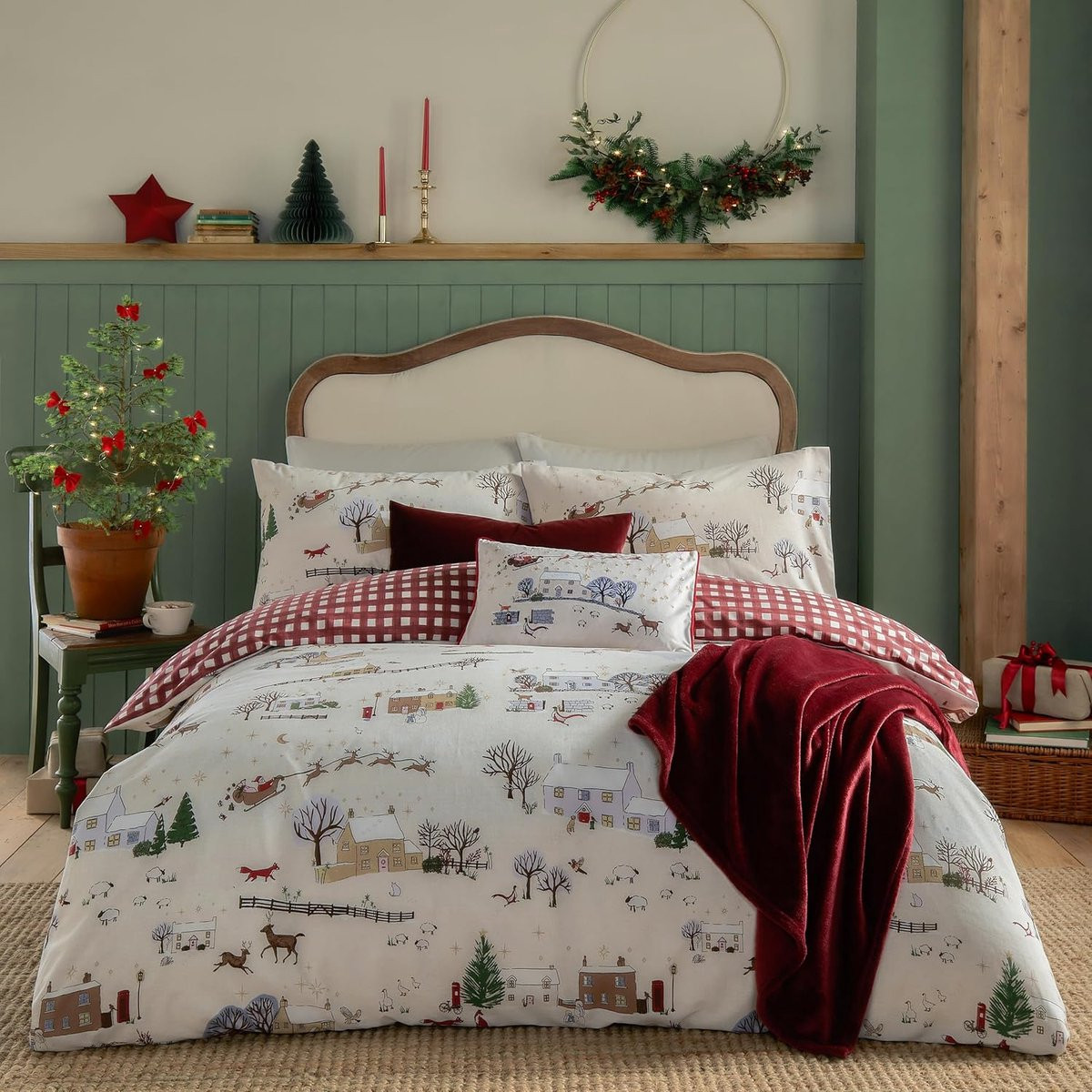 Furn. Cotswolds Kerst Dekbedovertrek Set Crème - Eenpersoons