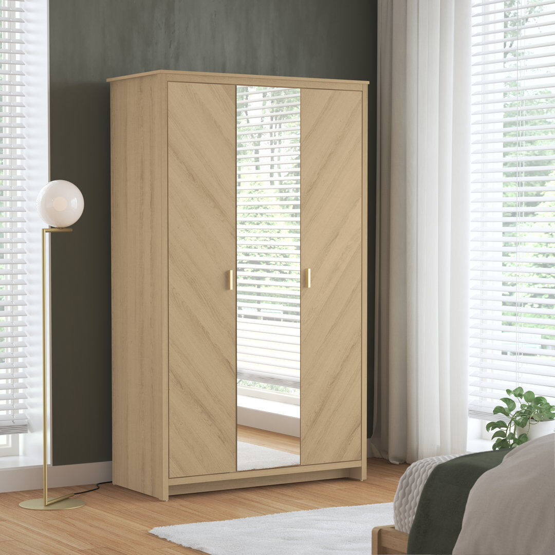 Brayden Studio Bonnie 3 Door Wardrobe with Mirror Oslo Oak 179.9cm H X 105.4cm W X 51.8cm D