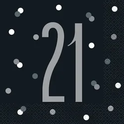 16 Servietten schwarz & silber Zahl 21