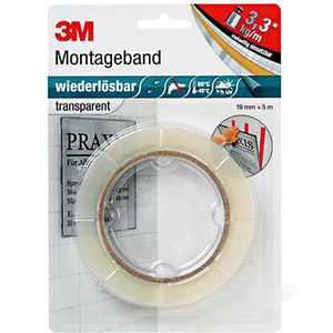 3M Montageband 8899195, 5m x 19mm, stark, doppelseitig, transparent, wiederablösbar