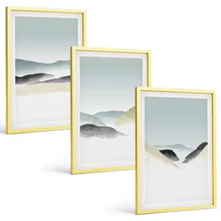 BILDER SET 3er Set - 40x60 cm Goldrahmen - Minimalistische Pastellberge
