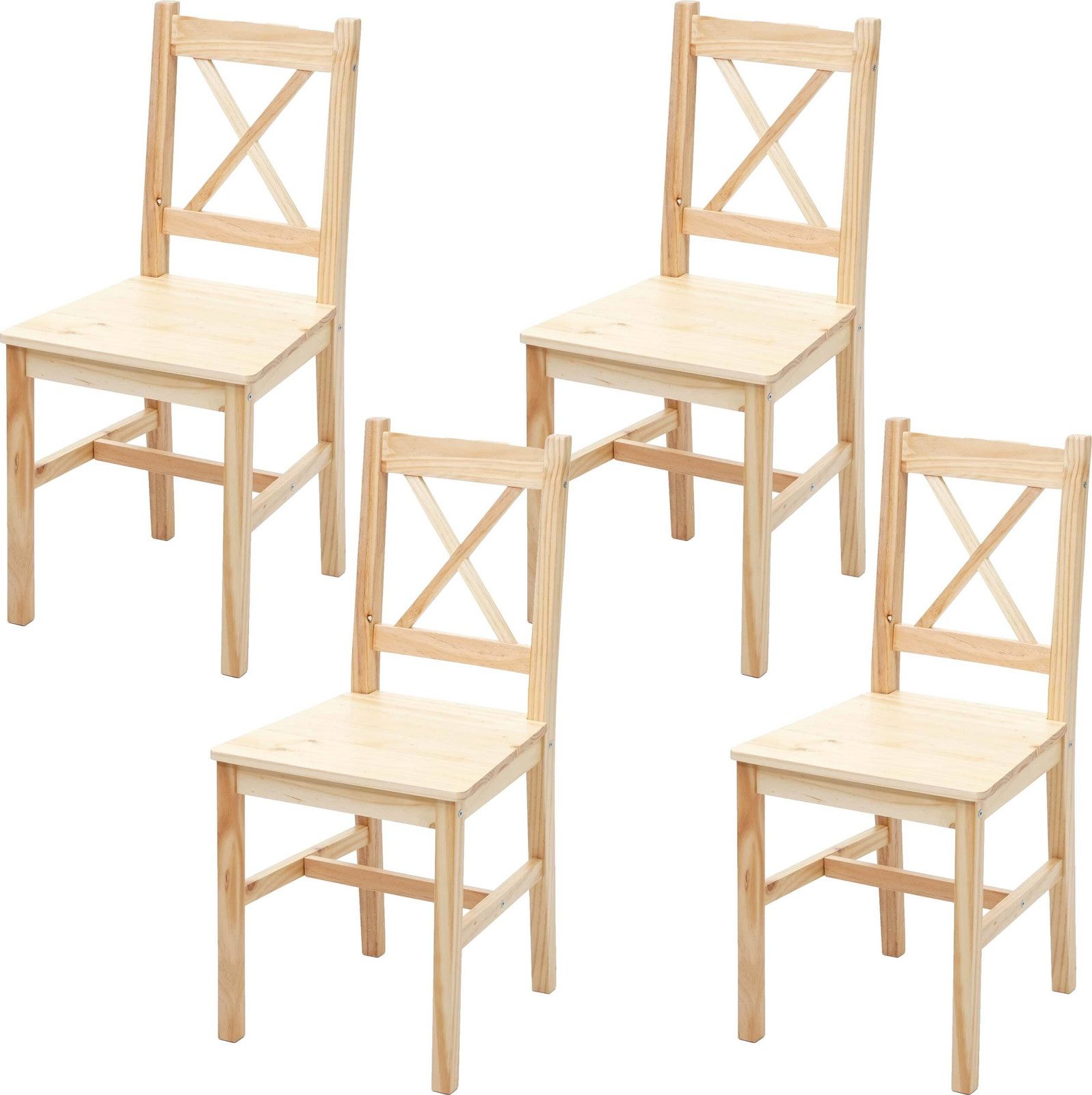 Mendler Set van 4 eetkamerstoelen HWC-F77 in massief hout met rugleuning, dennenhout