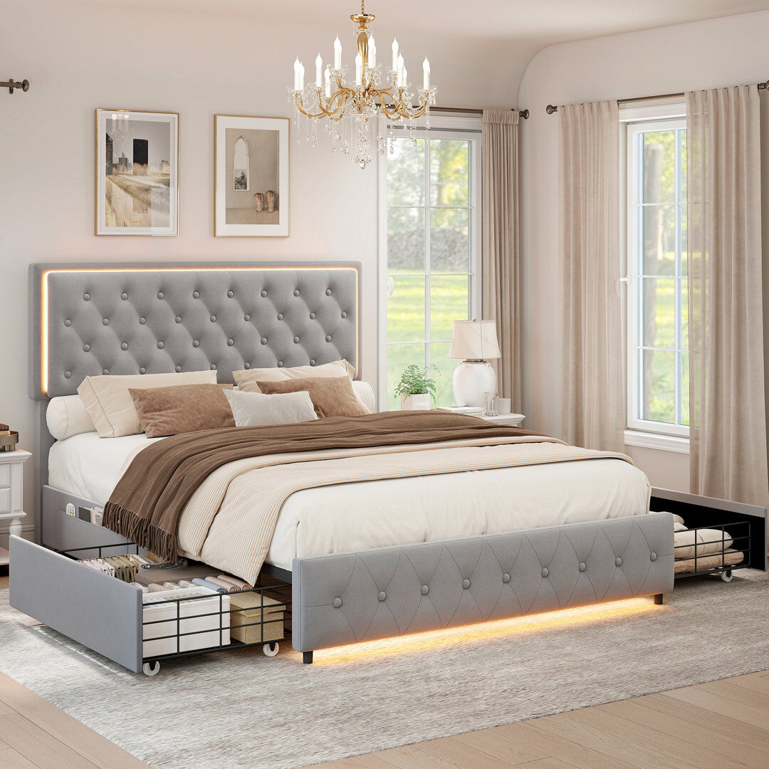 Canora Grey Bed Gray/Velvet Double(4'6)