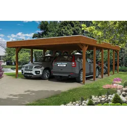 Carport Friesland 557x860cm, nussbaum, ALU-Dacheindeckung, inkl. Anker Holzcarport