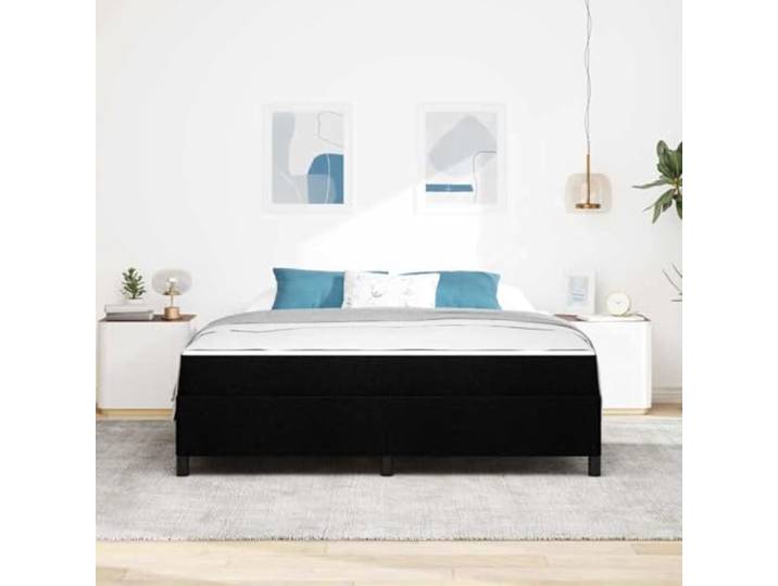 KTHLBRH Boxspringbett schwarz 180 x 200 cm Stoff Struktur aus Holz, mittlere Matratze mit Schaum, feste Latten, Kapazität 280 kg