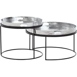 KADIMA DESIGN Couchtisch 2er Set, Silber/Schwarz, Hammerschlag-Strukturen, Griffmulde, Handgefertigt