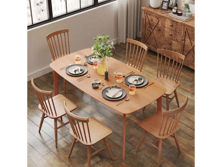 Table à manger rectangulaire pour 6 personnes table de cuisine 150 cm en bois massif 150 x 80 x 76 cm bois naturel