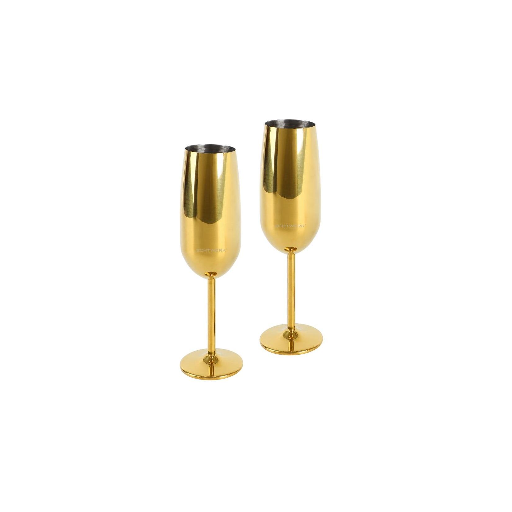 ECHTWERK Sektglas Set, 2-teilig, Edelstahl Sektkelche, Champagnergläser, bruchsicher, 250 ml