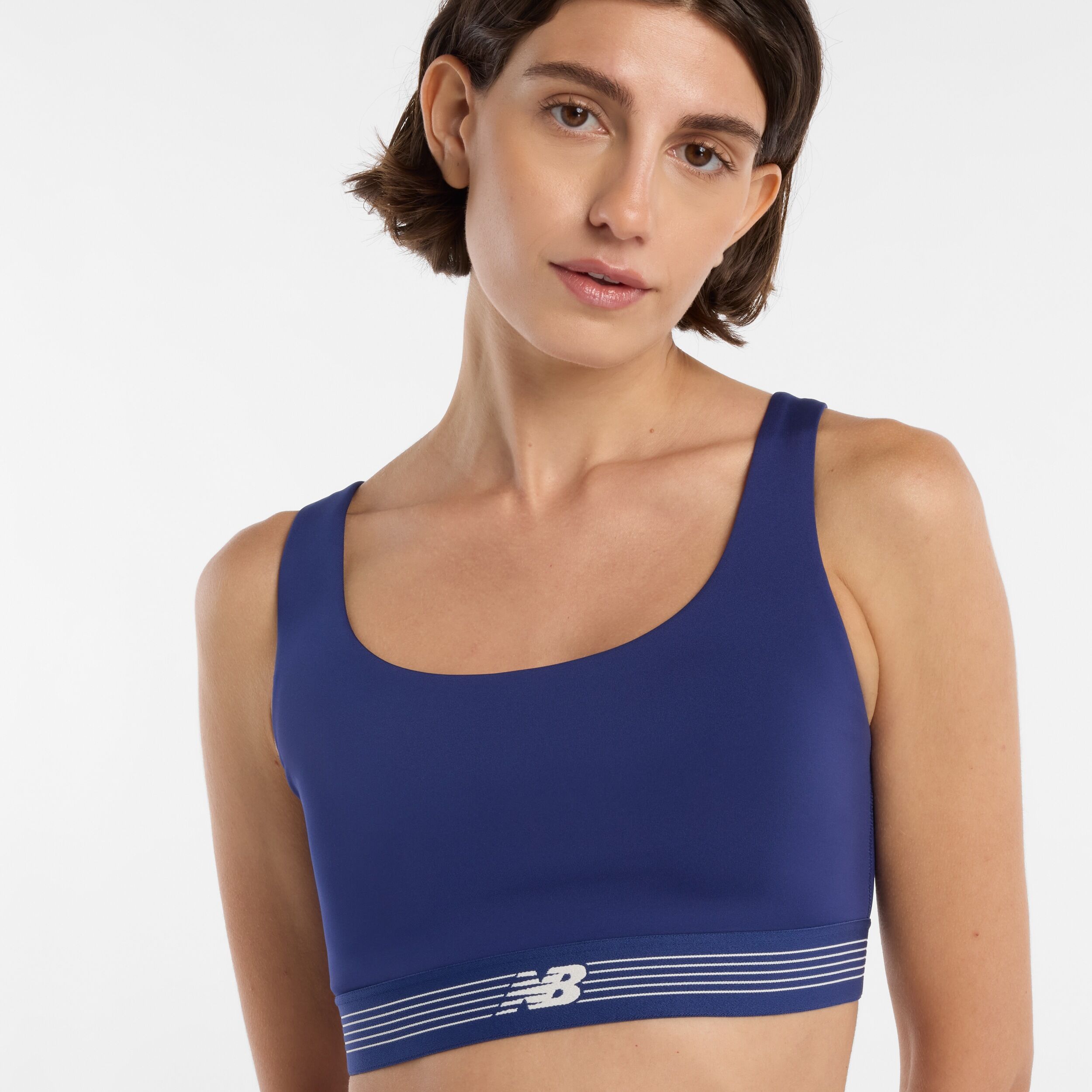 Sport-BH NEW BALANCE, Damen, Gr. XL, N-Gr, blau (blau oyster), Obermaterial: 77% Polyester, 23% Elasthan, BHs Sport-BH, mit mittlerer Unterstützung, aus Polyester und Elasthan blau oyster XL, N-Gr