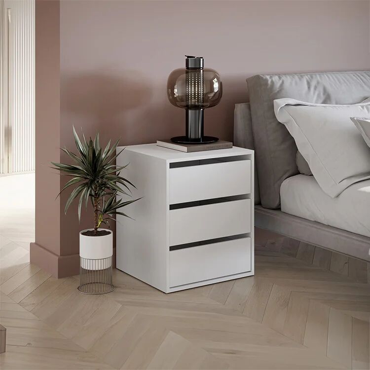 garneroarredamenti Comodino moderno 50x60h cm 3 cassetti bianco opaco Ombra