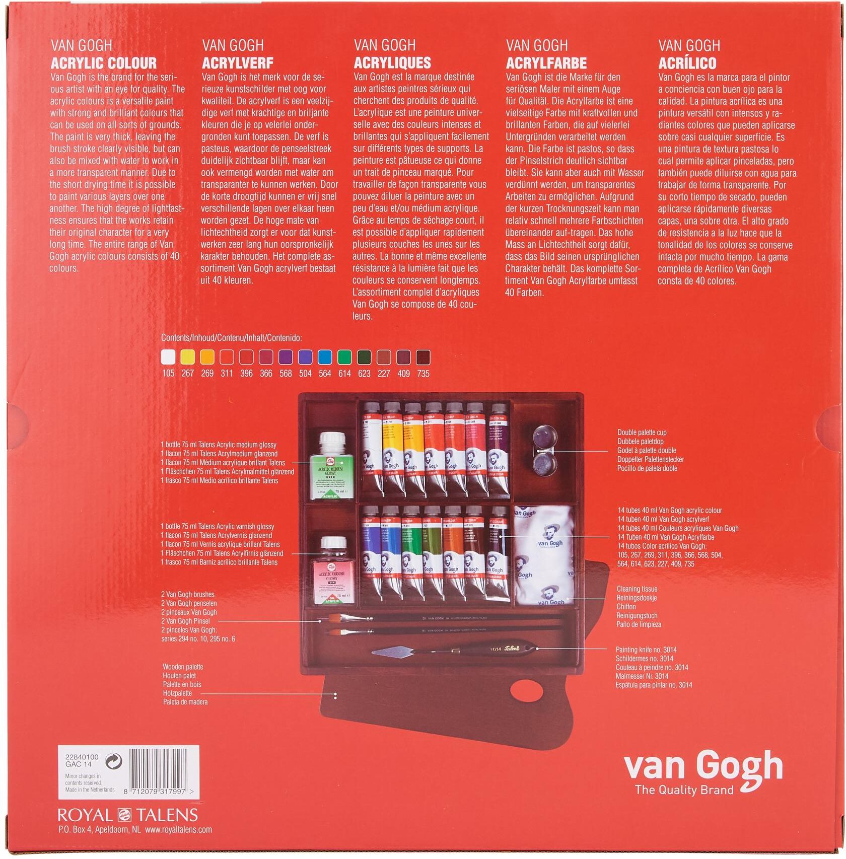 Acrylfarbe "Van Gogh Inspiration Malkasten, 40 ml, Mehrfarbig", bunt (mehrfarbig), 40ml, Farben, Acrylfarbe mehrfarbig 40ml