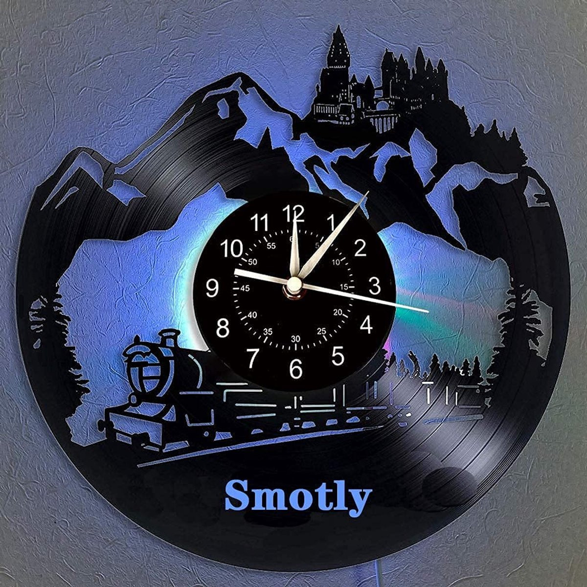 Omgoods Vinyl Record Wandklok Hogwarts Express Thema met Nachtlamp Functie