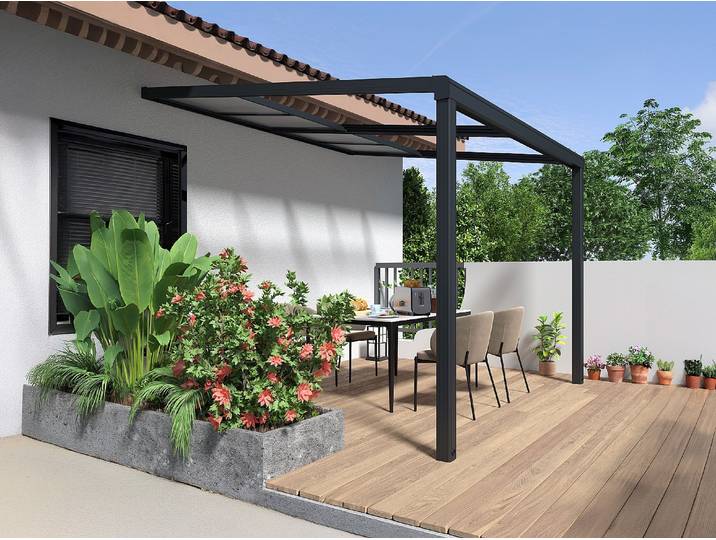 Terrassendach anlehnend aus Aluminium - Mit Schiebedach - 9 m² - Anthrazit - IZEDA