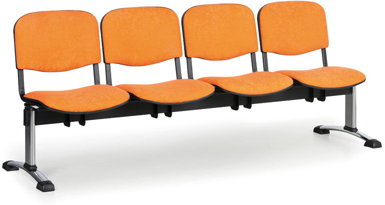 B2B Partner Gepolsterte Wartezimmerbank, Traversenbank VIVA, 4-sitzer, orange, verchromte Füße