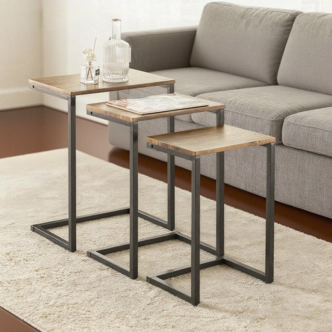 Borough Wharf Heinrich Pedestal Rectangular Nesting Side Tables Brown 61cm H X 46cm W X 30cm D