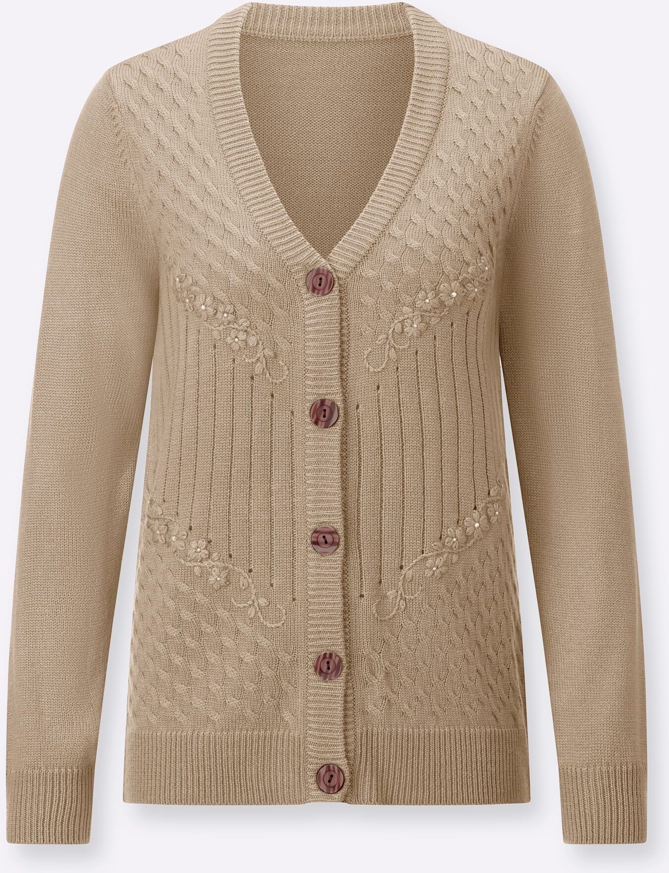 Strickjacke CLASSIC, Damen, Gr. 48, beige, 100% Polyacryl, unifarben, Strickjacken Strickjacke beige 48