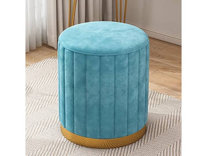 IXMLDAXD Der Stuhl, Modern Round Velvet Ottoman Footrest - Stylish Upholstered Foot Stool for Living Room and Bedroom(Blue)