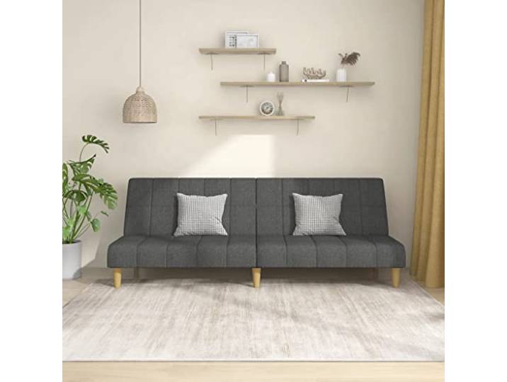 HEFZGDB Schlafsofa 2-Sitzer Dunkelgrau Stoff Bettcouch Gästebett Sofabett mit 2 separaten Rückenlehnen für Wohnzimmer und Büro atmungsaktiv langlebig Holzrahmen