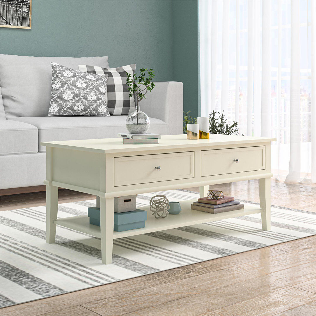 Fernleaf Clarice Four Leg Coffee Table with Storage Off-White 46.9cm H X 104cm W X 52.4cm D