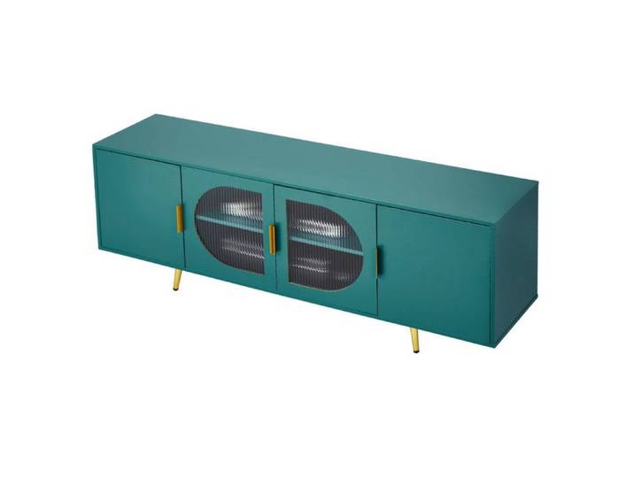 Meuble TV - DUOKU - C250035D-01 - Verre - 3 Étagères Ajustables - Pieds Dorés