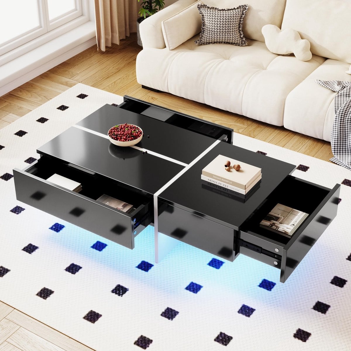 Moderne Salontafel met LED Verlichting - Zwart
