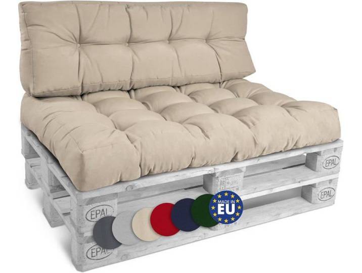 Beautissu Style – Set Coussin Palette Lounge Extérieur Nature – 1x Coussin Assise 120x80cm & 1x Coussin Dossier 120x40cm