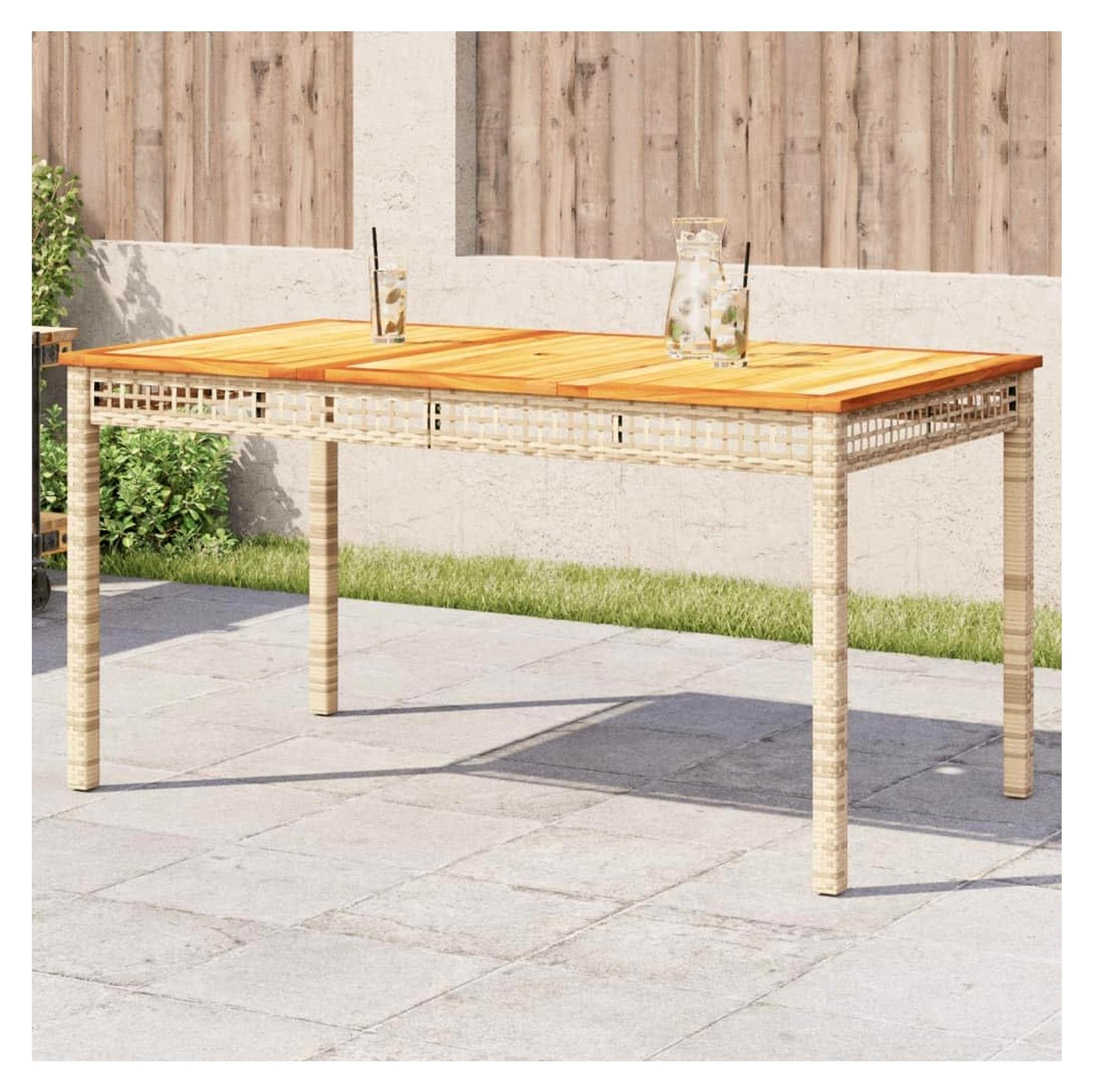 Gartentisch Beige, 140 x 80 x 75 cm, Polyrattan und Akazienholz