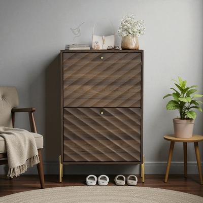 Fundinbaths "23.6"" Shoe Cabinet with 2 Flip Drawers, Mid-Century Modern Freestanding Shoe Storage Organizer with Metal Legs"