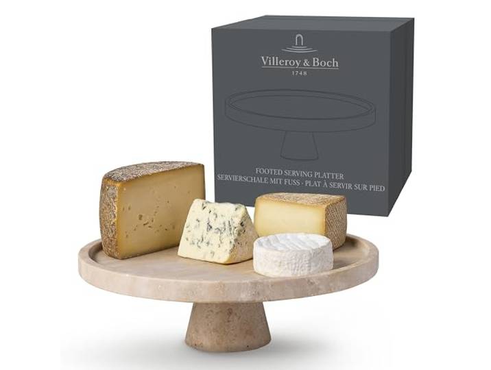Villeroy & Boch - Manufacture Travertine Servierschale mit Fuß Beige, Handarbeit, Elegantes Design aus Naturstein in Sandton, Schale, Tischdeko Stein, Dekoration, Geschirr, Travertin