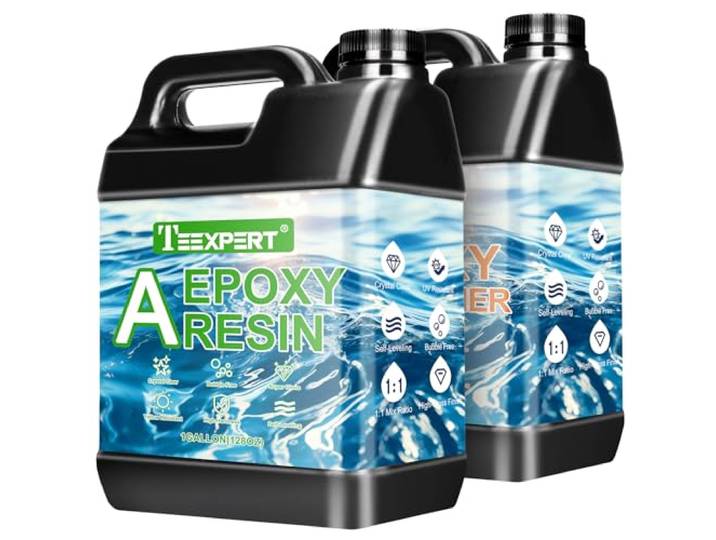 Teexpert 2 Gallone Hochglanz Epoxidharz Set, Klares Selbstnivellierendes Blasenfreies Epoxy Resin, 1:1 Mischung Epoxidharz mit Härter für Schmuck, Formen, Wohnkultur, Untersetzer, Ornamente