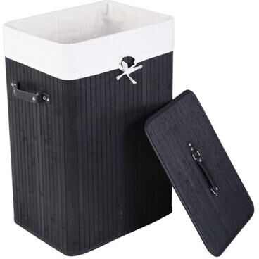 Costway Rectangle Bamboo Hamper Laundry Basket Washing Cloth Bin Storage Bag Lid 3 color-Black