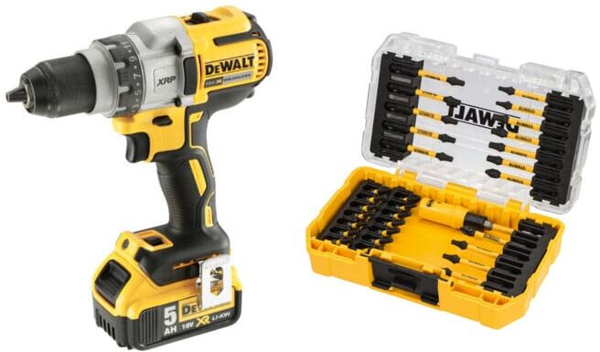 Set DeWalt Bohrschrauber (BL) 18 V / 5 Ah - DCD991P2-QW + Bit-Set 31-tlg. schlagfest