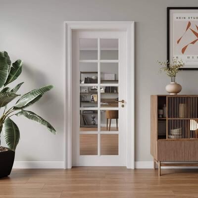 OHTOMO 10-Lite Clear Glass Slab Interior Doors Solid Wood White Pre-Finished