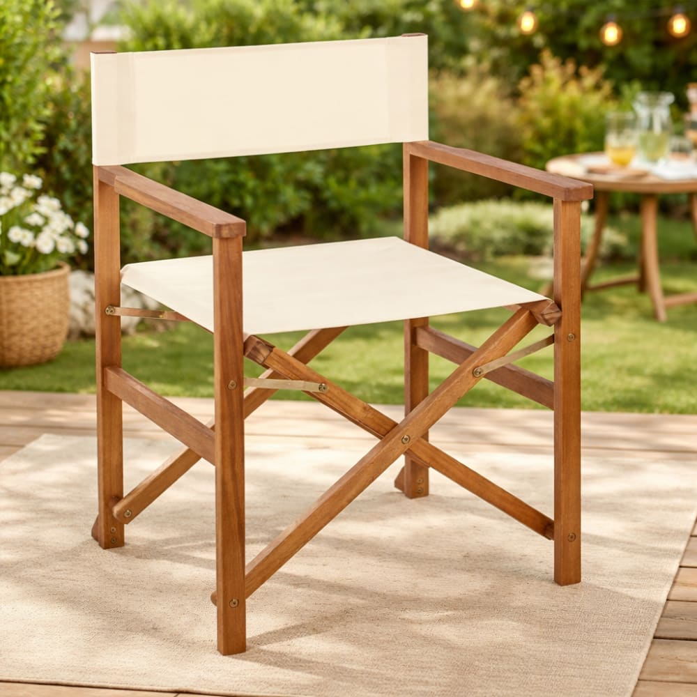 Bizzotto Lot de 4 Chaises de réalisateur en bois et polyester naturel Beige 59x103x52cm