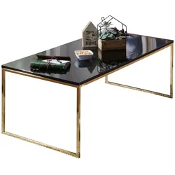 `Riva` Couchtisch, Metall und Holz, filigrane Beine, schwarze Tischplatte. 120x60x45 cm | Kadima Design