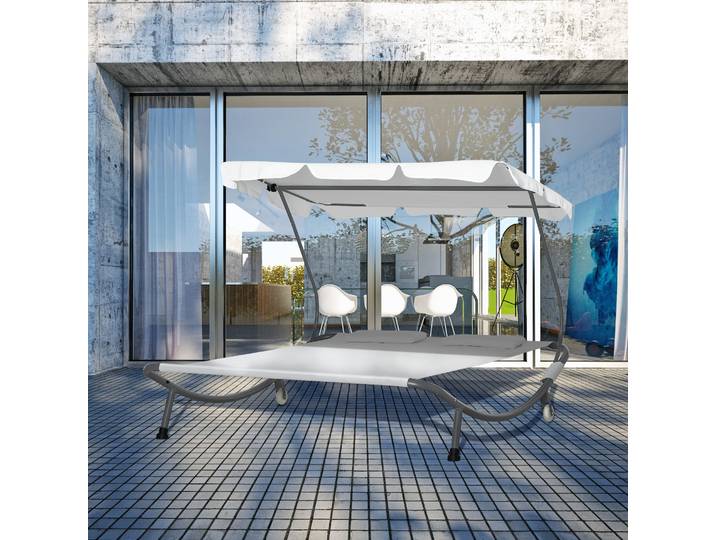 Outsunny Bain Soleil 2P Design Contemporain Polyester Crème