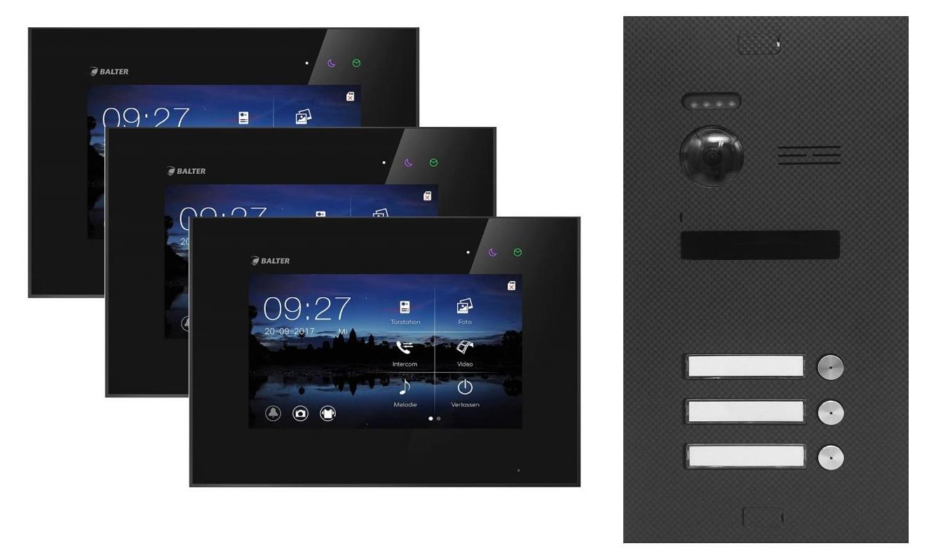 Videotürsprechanlage BALTER EVO 2-Draht BUS für 3-Familienhaus Schwarz-Karbon-Graphit