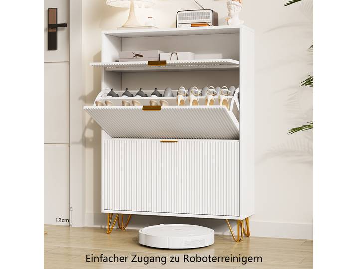 Armoire à chaussures Lazyspace avec 2 rabats, 80x24x118,5cm pour 16 paires de chaussures avec 1 tiroir, armoire à chaussures étroite, coffre à chaussures de couloir